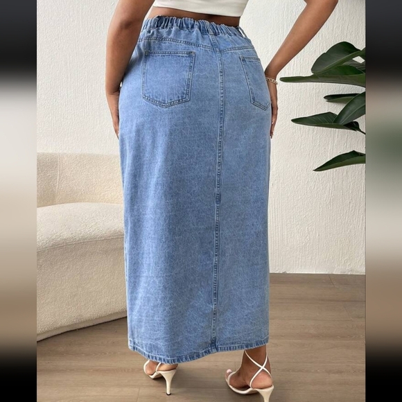 Shein Curve High Waist Split Thigh Denim Jean Skirt - Picture 4 of 13